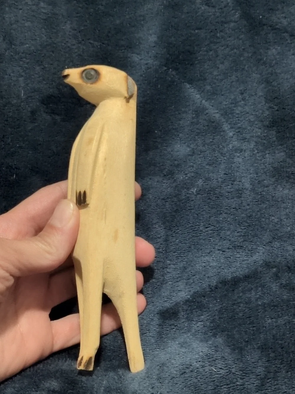 South African Hand-Carved Wooden Meerkat Figurine, Natural Finish, Beige/Black